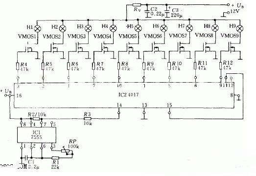 場效應管驅(qū)動的定時閃光電路圖